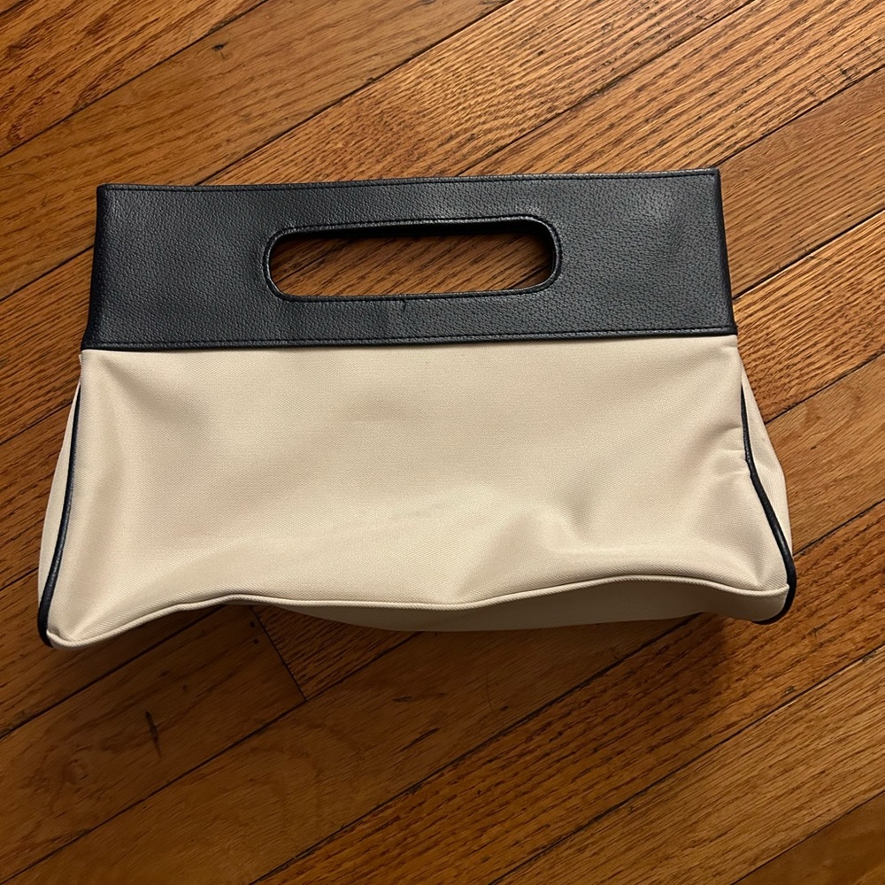 Navy blue and off white clutch